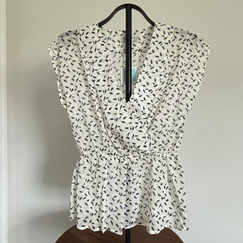 NWT Hayden LA Feather Print Faux Wrap Peplum Top Small Boho